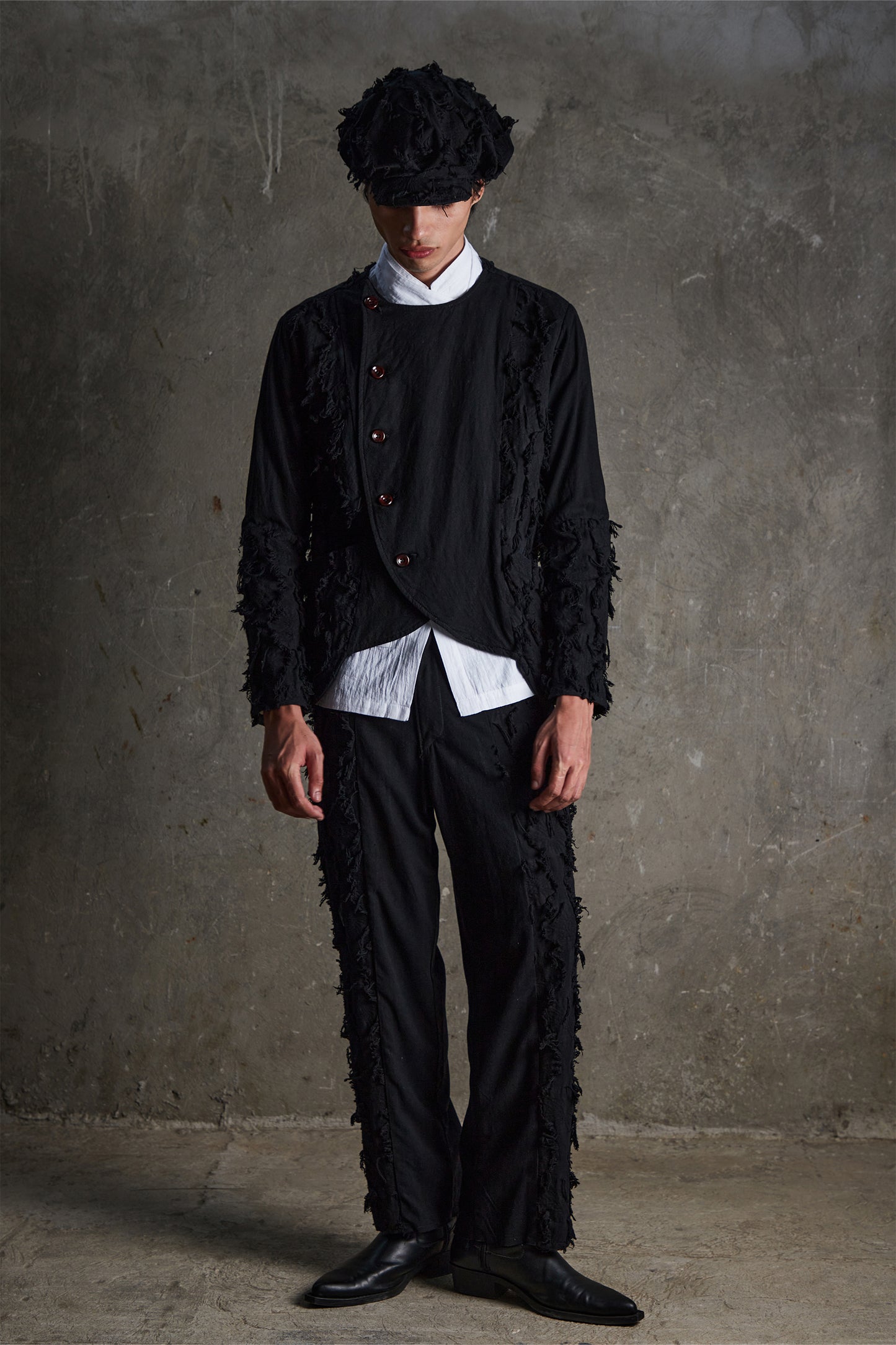 Fringe Jacquard Overlap Jacket