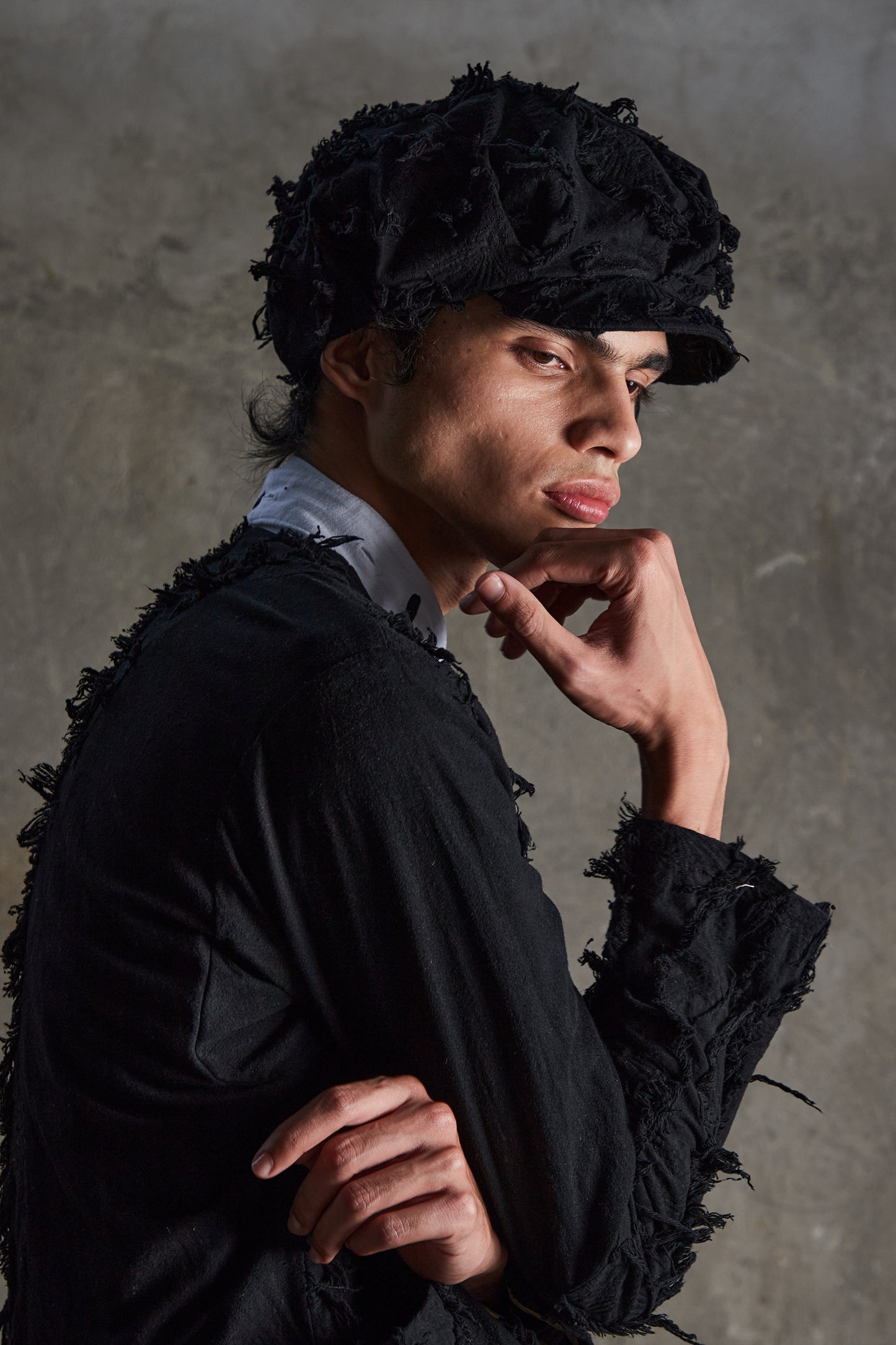 Oversized Fringe Jacquard Pleated Hat