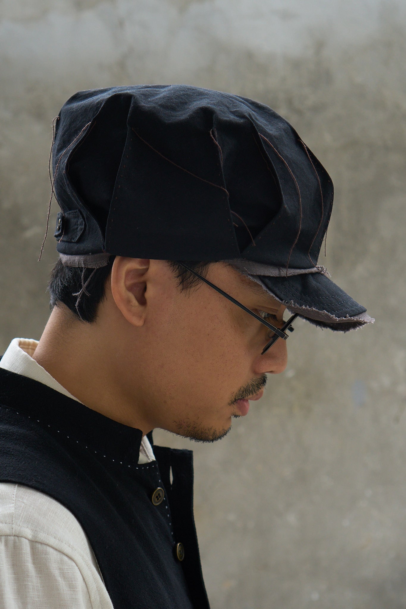 Pleated Raw-Edge Hat